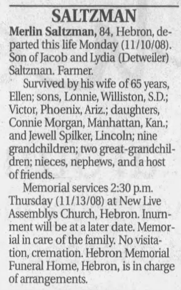 Merlin Saltzman obituary